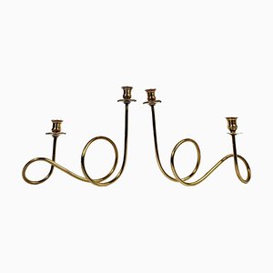 Mid-Century Modern Brass Candleholders in the style of Josef Frank, 1950s, Set of 2