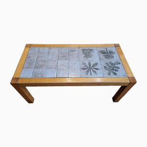 French Riviera Coffee Table in Glazed Ceramic and Oak by Jacques Blin, 1950s
