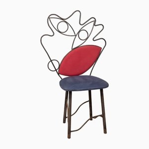 Vintage Italian Sculpture Chair in Iron and Fabric, 1970s