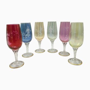 Vintage Murano Glass Glasses attributed to Murano for Manifattura Di Murano, 1940s, Set of 6