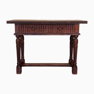 Early 20th Century Catalan Spanish Carved Walnut Console Table with Two Drawers, 1890