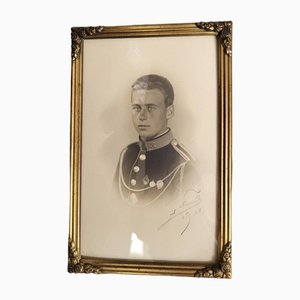 Art Nouveau Picture in Brass Frame, 1890s