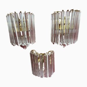 Mid-Century Murano Glass Trefoil Wall Lamps in the style of Venini, 1950s, Set of 3