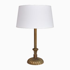 Swedish Grace Table Lamp in Fluted and Reeded Patinated Brass, 1930s