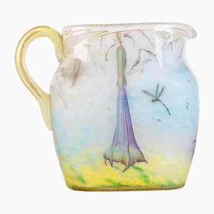 Glass Paste Pitcher Decorated with Daturas and Dragonflies by Jean Daum for Daum Nancy, 1889