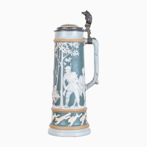 Brocca da 2,5 litri con scena di caccia di Mettlach, Germania, 1890s