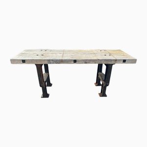 Industrial Factory Workbench in Cast Iron and Wood Top, 1955