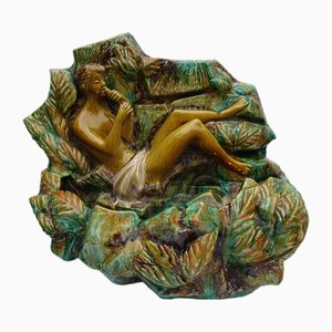 Large Italian or French Majolica Ceramic Wall Fountain with Lighting, 1920s-1940s