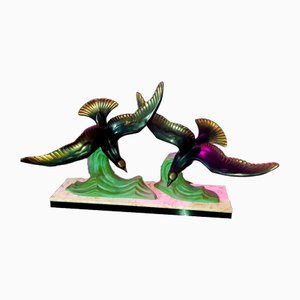 Art Deco Flight of Seagulls Statue, 1920s-1940s, Bronze