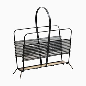 French Brass and Black Metal Harpers Magazine Rack attributed to Mathieu Matégot, 1950s