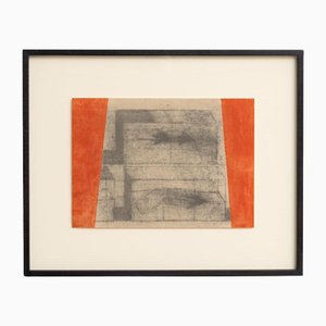 Lluis Lleó, Composición abstracta naranja, negro y beige, Litografía, 1999, Enmarcado