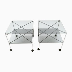 Vintage Glass Biplano Serving Carts by Bruno Munari for Robots, 1972, Set of 2