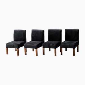 Black Velvet Chairs, 1970s, Set of 4