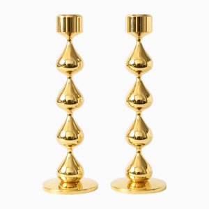 Candelabros daneses bañados en oro de Hugo Asmussen. Juego de 2