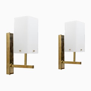 Mid-Century Italian Modern Style Murano Glass and Brass Sconces, 1990, Set of 2