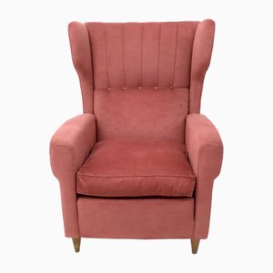 Vintage Red Velvet Armchair with Wooden Structure attributed to Paolo Buffa, Italy, 1940s