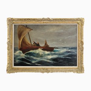 Charles Napier Hemy, Making the Run for Home, Cornwall Coast, 1915, Oil Painting, Framed