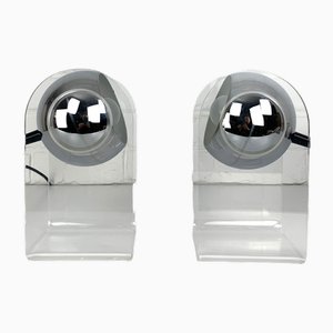 Lampade da tavolo Space Age in vetro acrilico di Gino Sarfatti per Arteluce, set di 2