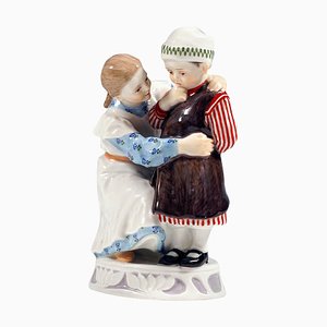 Art Nouveau Children Group Girl with Child by A. Koenig for Meissen, Germany, 1905