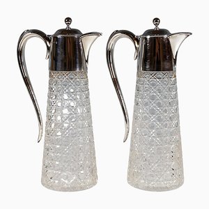 Art Nouveau Carafes with Silver Mounts attributed to Barker Brothers Birmingham 1901, Set of 2