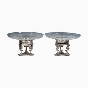 Silver Centerpieces with Glass Bowls by Bruckmann & Sons for Knewitz, 1920s, Set of 2