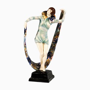 Art Deco Figurine Veil Dance attributed to Stephan Dakon for Goldscheider Vienna, 1926