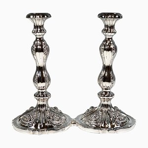Portacandele Biedermeier viennese in argento, 1851, set di 2