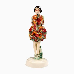Pierrette Art Déco de pie con falda de globo atribuida a J. Lorenzl para Goldscheider, 1924