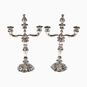 Antique Vienna 3-Flame Biedermeier Silver Candleholders, 1857, Set of 2