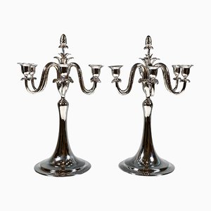 Art Nouveau 6-Flame Silver Candelabra attributed to J.C. Klinkosch, Vienna, 1900s, Set of 2