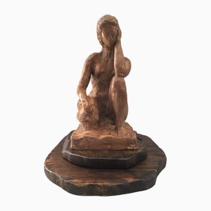 Raw Earth Sculpture of Kneeling Naked Woman, 1980s