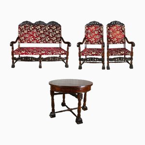 French Walnut Throne Seating Set, Set of 4