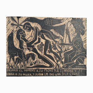 Pedro Mercedes, 1921-2008, Ceramic Low Relief, Scarified Decoration and Black Enamel