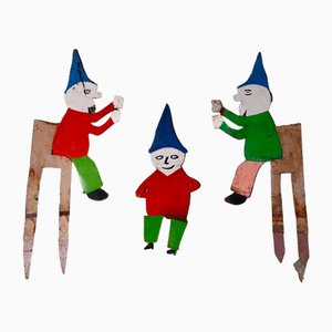Bohemian Painted Metal Garden Gnomes, Set of 3
