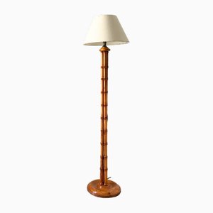 Mid-Century Faux Bamboo Turned Wooden Column Floor Lamp, Britain, 1980s