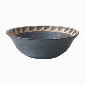 Brutalist Black Stoneware Bowl with Shark Teeth Pattern, 2000s