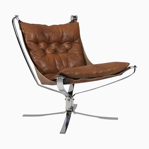 Sillón Falcon de cuero y acero de Sigurd Ressell para Vatne Møbler, años 70