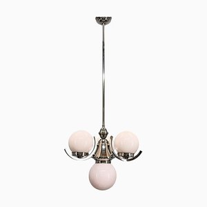 Art Deco Chrome and Pink Glass Chandelier, 1930s