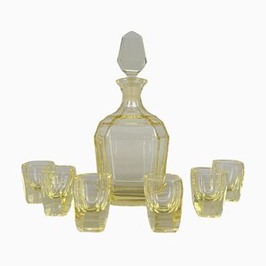 Art Deco Carafe Decanter with 6 Glasses, 1930s, Set of 7