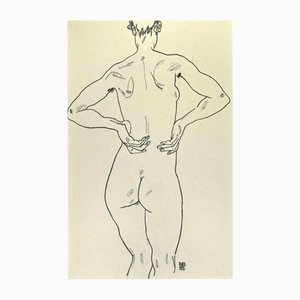Schiele, Female Nude from the Rear with Hands on her Hip, Lithograph, 1990s