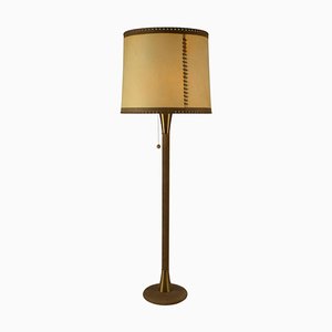 Lampadaire en Cuir et Laiton avec Abat-Jour en Parchemin, 1960s