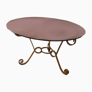 Table Ronde Vintage en Laiton et Verre, 1950s