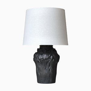 Jugendstil Tischlampe Poppy Decor in Schwarzer Terrakotta von L. Hjort, Dänemark, 1920er