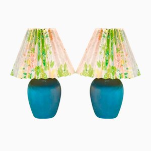 Lampes de Bureau Vintage en Céramique Bleue, Set de 2