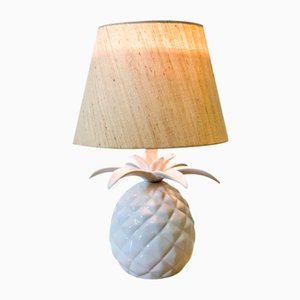 Lampe de Bureau Vintage Ananas en Céramique Émaillée Blanche, 1970s
