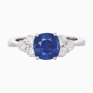 1.55 Carat Burma Sapphire with Diamonds Ring in 18 Karat White Gold, 1980