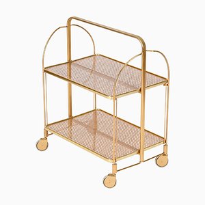 Folding Serving Bar Cart in Gilt Metal, Acrylic Glass and Straw in the style of Dior, Italy, 1970s