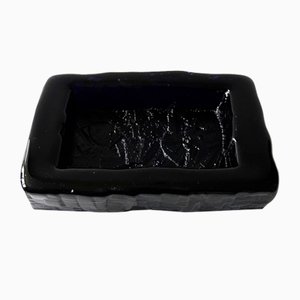 Vintage Handmade Blue Flat Glass Bowl from Ruda Glassworks, 1970s