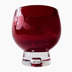 Vintage Handmade Red Glass Bowl by Monica Bratt, 1950s