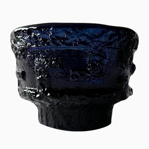 Scodella vintage fatta a mano in vetro blu di Ruda Glassworks, anni '70